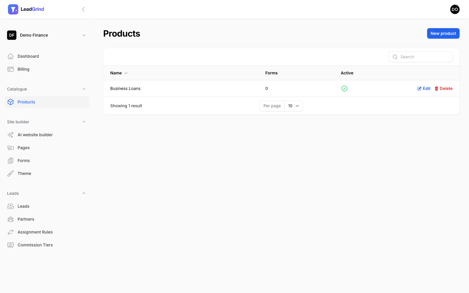 The Products list